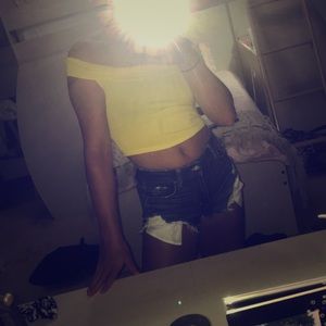 yellow off the shoulder crop top